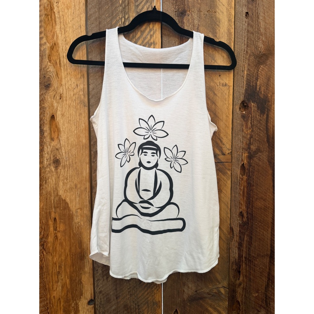 Yoga Buddha Graphic Racerback Tank Women Small Lotus Zen Meditation Boho Top - Picture 1 of 6